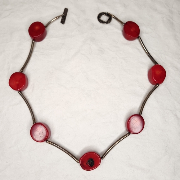 60s Red Coral Silver Necklace - Picture 8 of 9